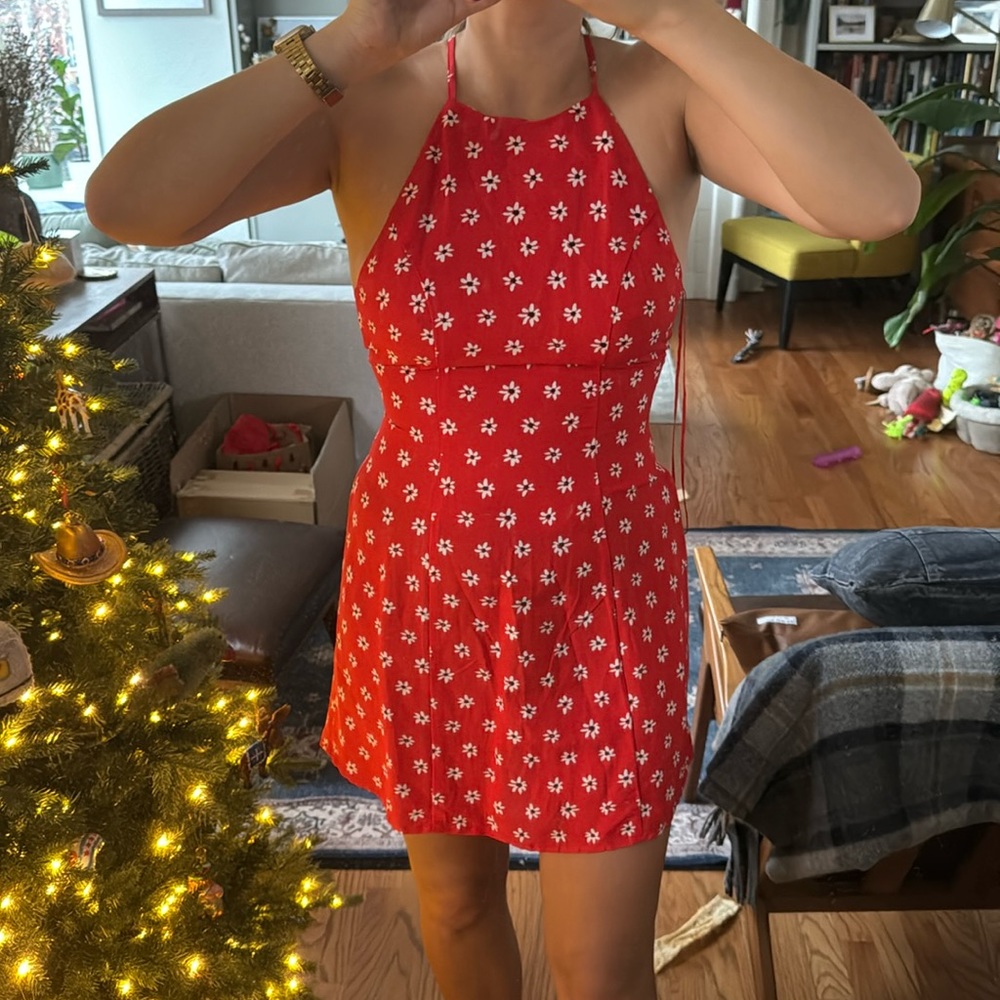 High Neck Red Floral Zara Dress